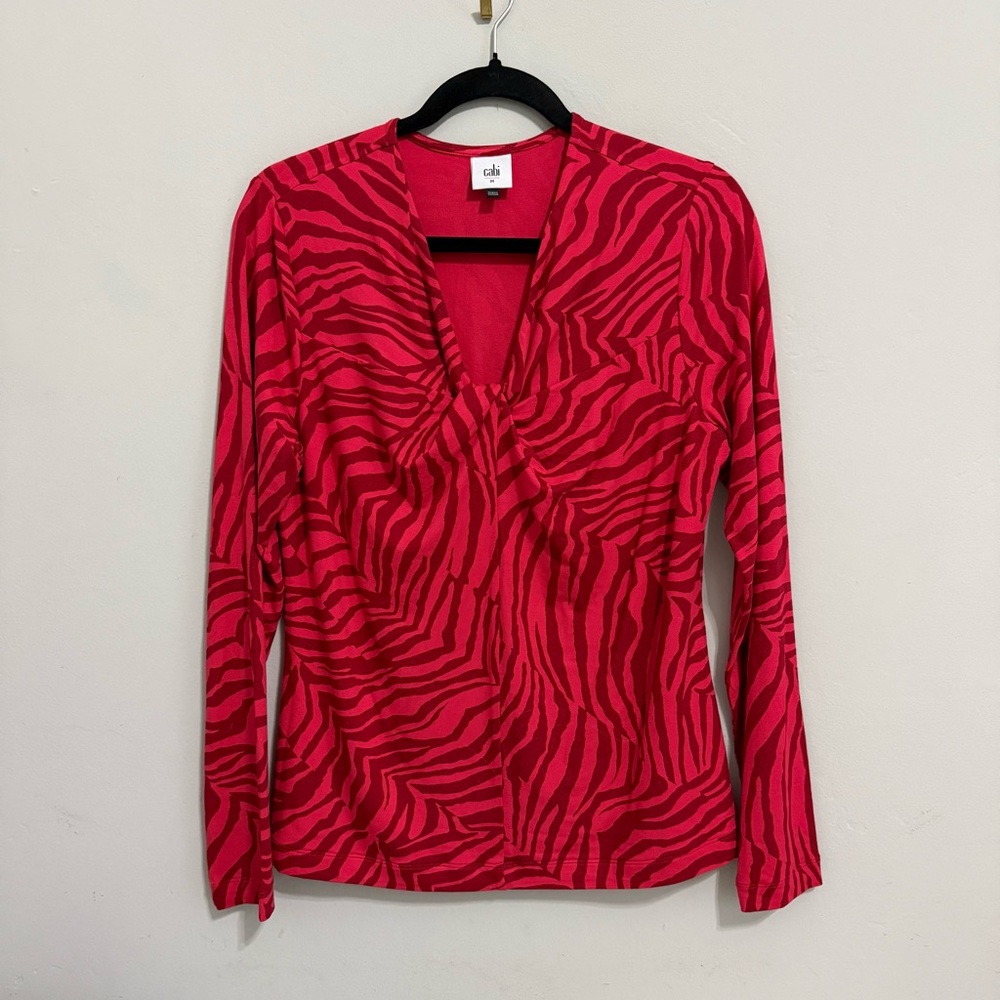 NWOT Cabi Style #4631 Red Zebra-Print V-Neck Long Sleeve Top Size M